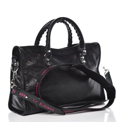 Balenciaga Agneau Classic Silver Hardware S City Logo Strap Black Rose Shocking 3 of 7