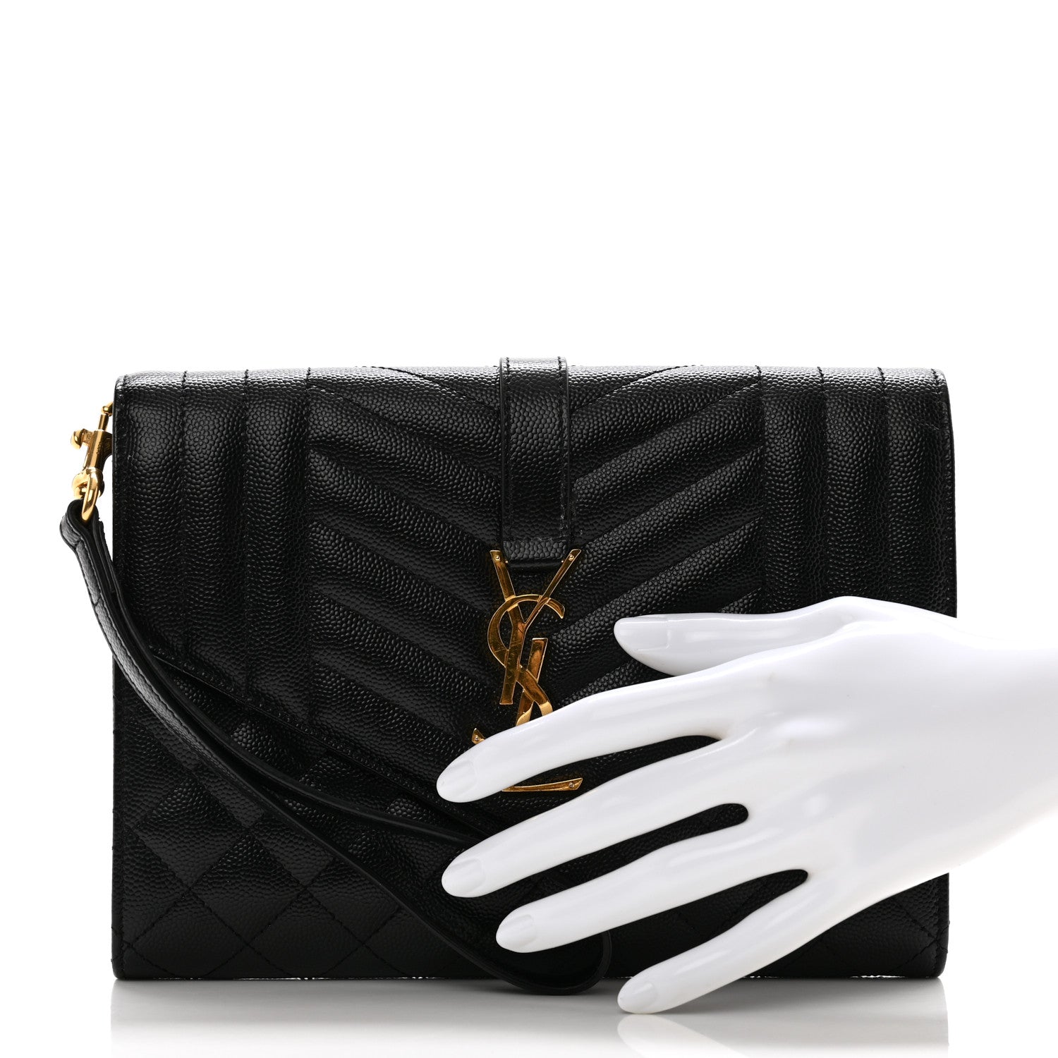 Saint Laurent Grain De Poudre Textured Mixed Matelasse Triquilt Monogram Clutch Black 2 of 12