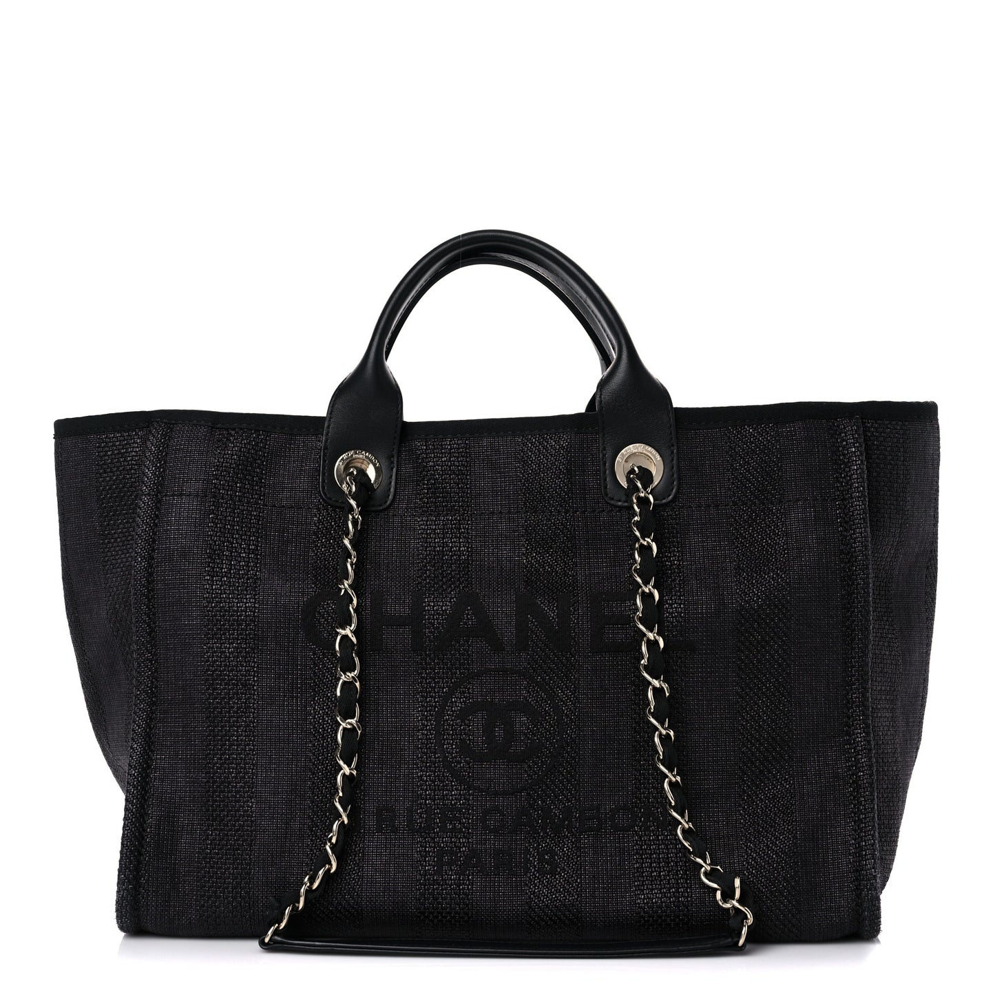 Mixed Fibers Calfskin Striped Medium Deauville Tote Black
