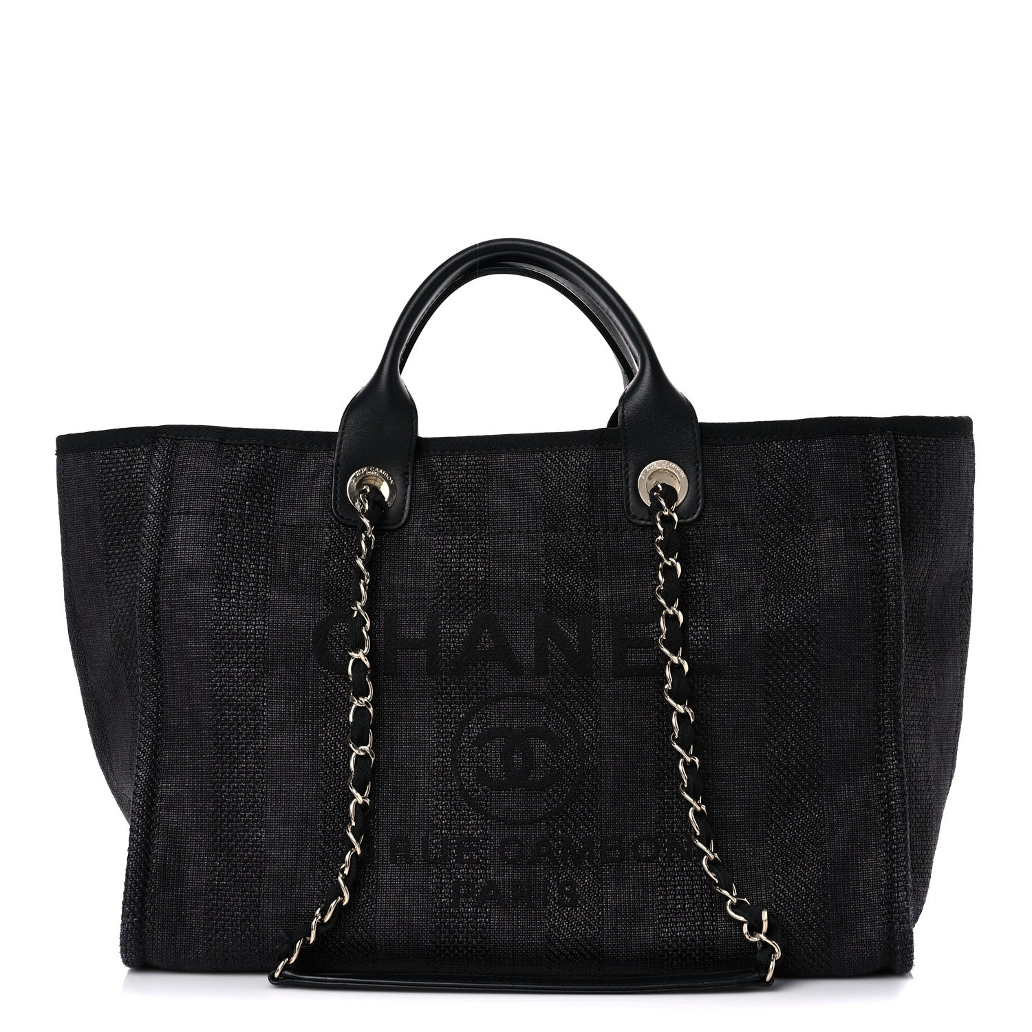 Chanel Mixed Fibers Calfskin Striped Medium Deauville Tote Black 1 of 20
