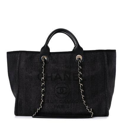 Chanel Mixed Fibers Calfskin Striped Medium Deauville Tote Black 1 of 20