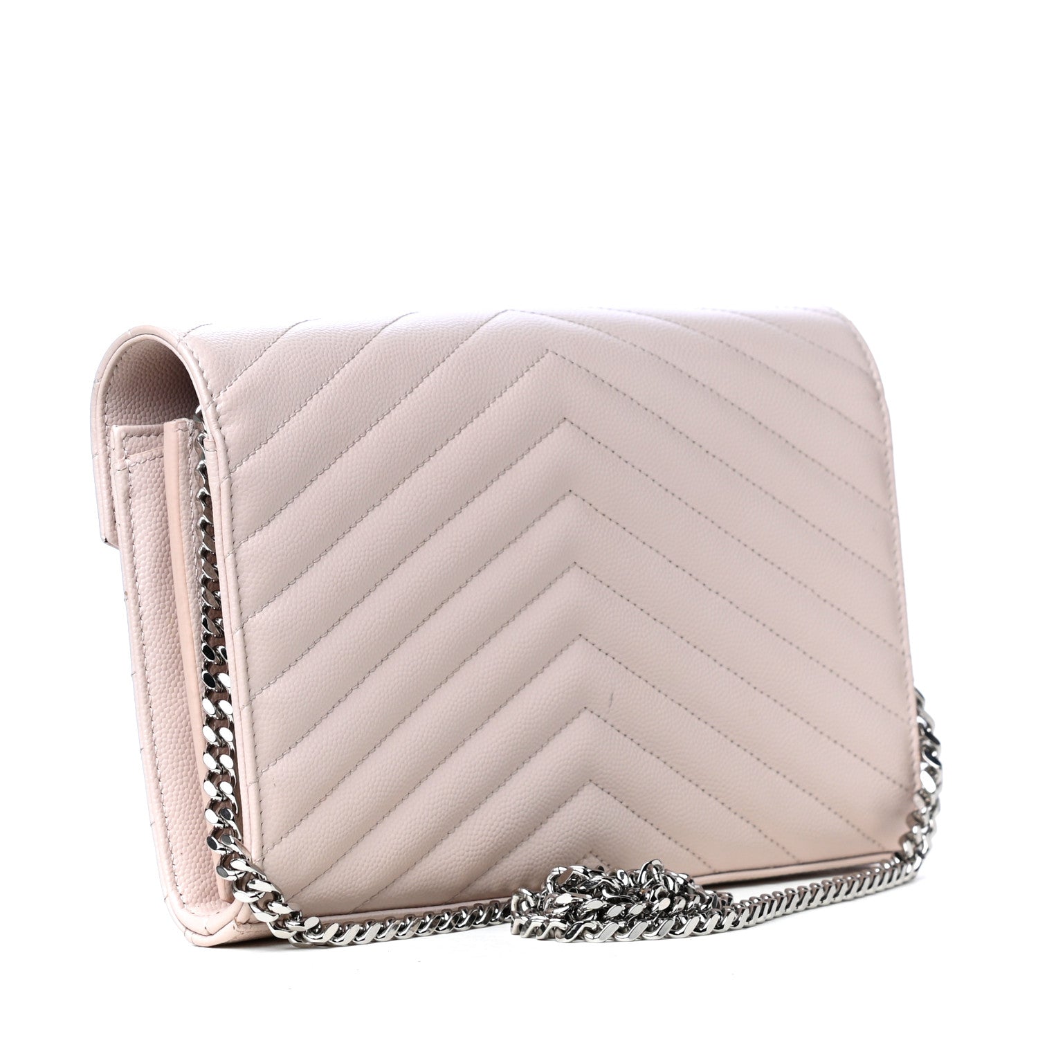 Saint Laurent Grain De Poudre Matelasse Chevron Monogram Chain Wallet Pink 4 of 8
