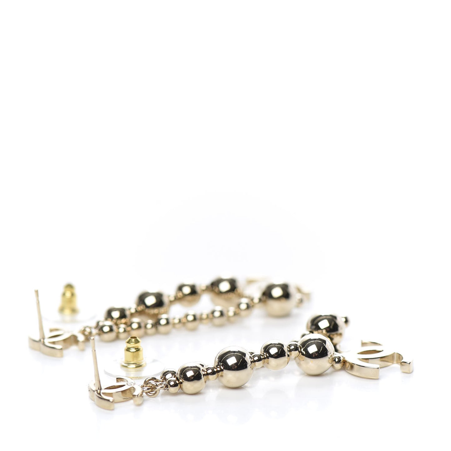 Metal CC Bead Drop Earrings Gold