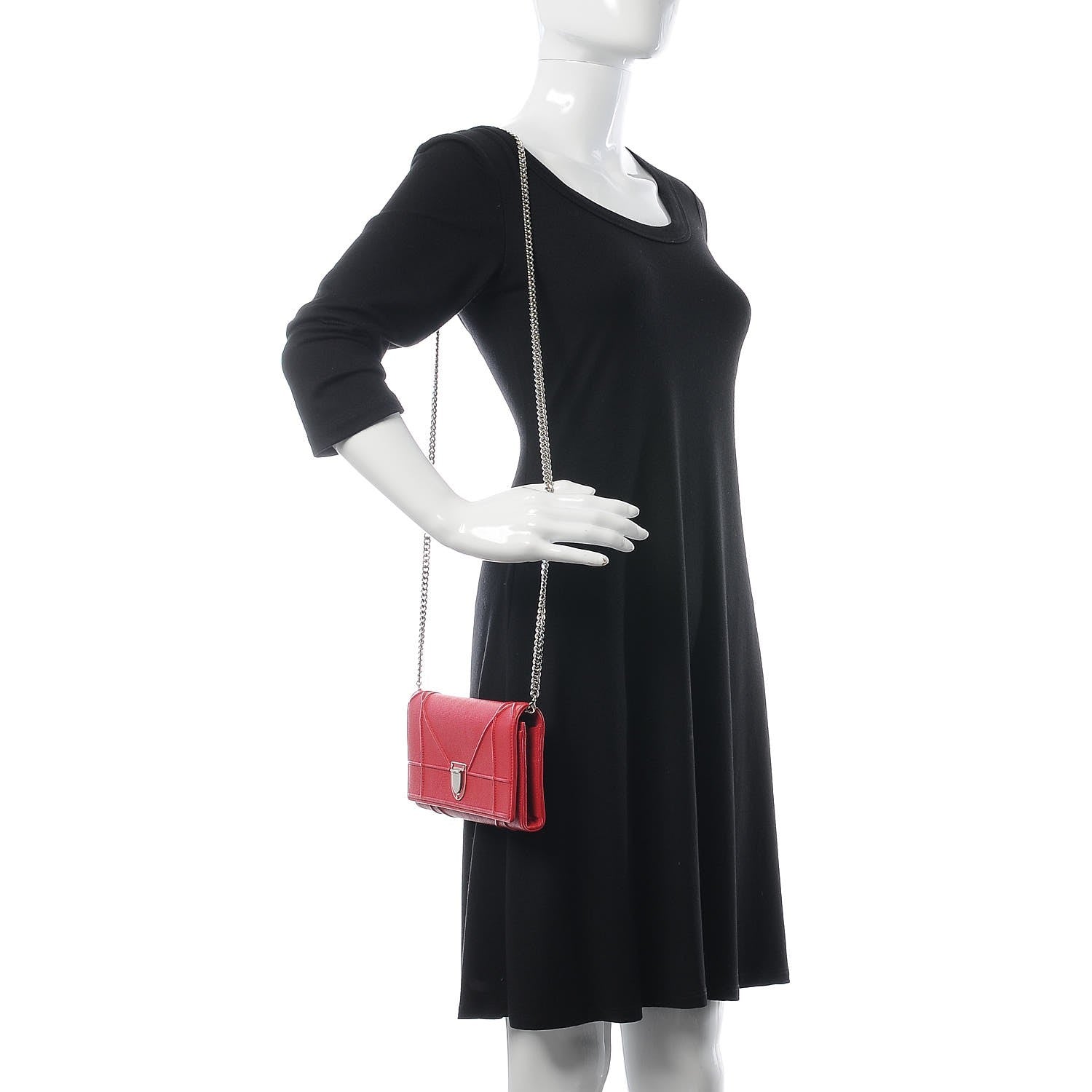 Christian Dior Grained Calfskin Diorama Croisiere Chain Wallet Red 2 of 7