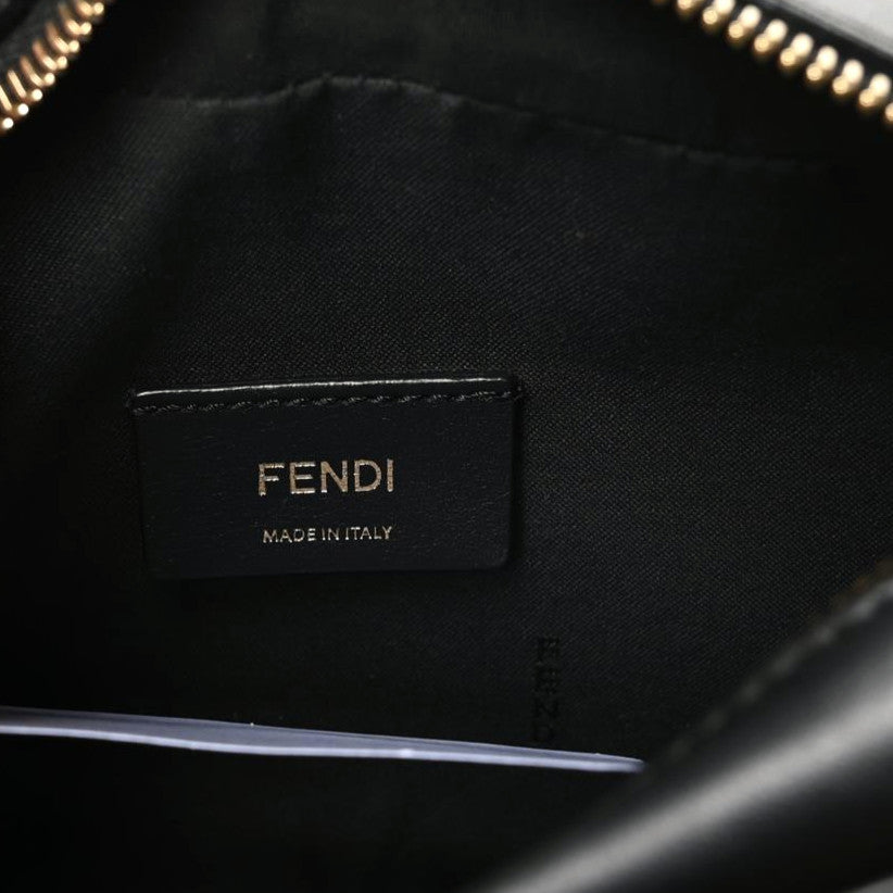 Fendi Glazed Fabric Vitello Century FF 1974 Stamp Patch Mini Camera Case Mogano Panna Black 8 of 9