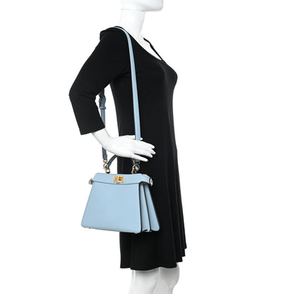 Fendi Vitello Seta Shiny Nappa Small Peekaboo I SEE U Satchel Azzurro Baby Camelia 2 of 11