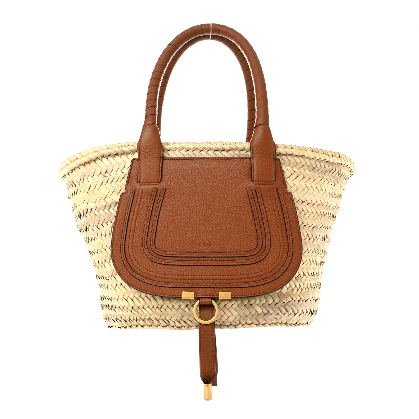 Raffia Small Grain Calfskin Medium Marcie Basket Tan