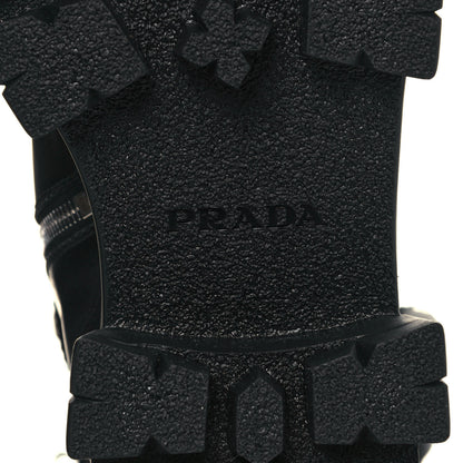 Prada Vitello Lux Nylon Metal Triangle Logo Monolith Pouch Pocket 55mm Tall Combat Boots 40.5 Black 6 of 10