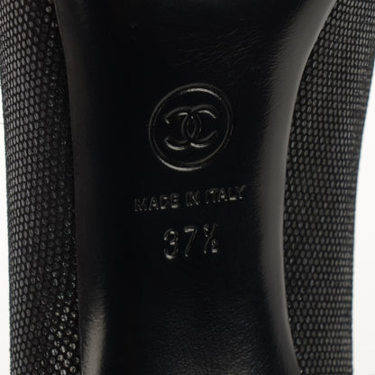 Chanel Iridescent Fabric Patent CC Patent Cap Toe Pumps 37.5 Black 6 of 8