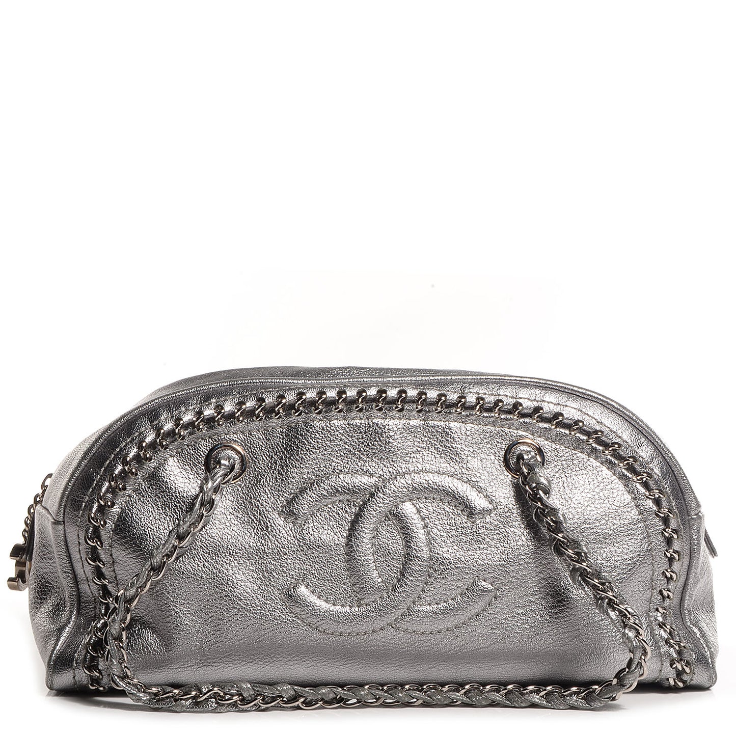Goatskin Luxe Ligne Medium Bowler Tote Metallic Silver