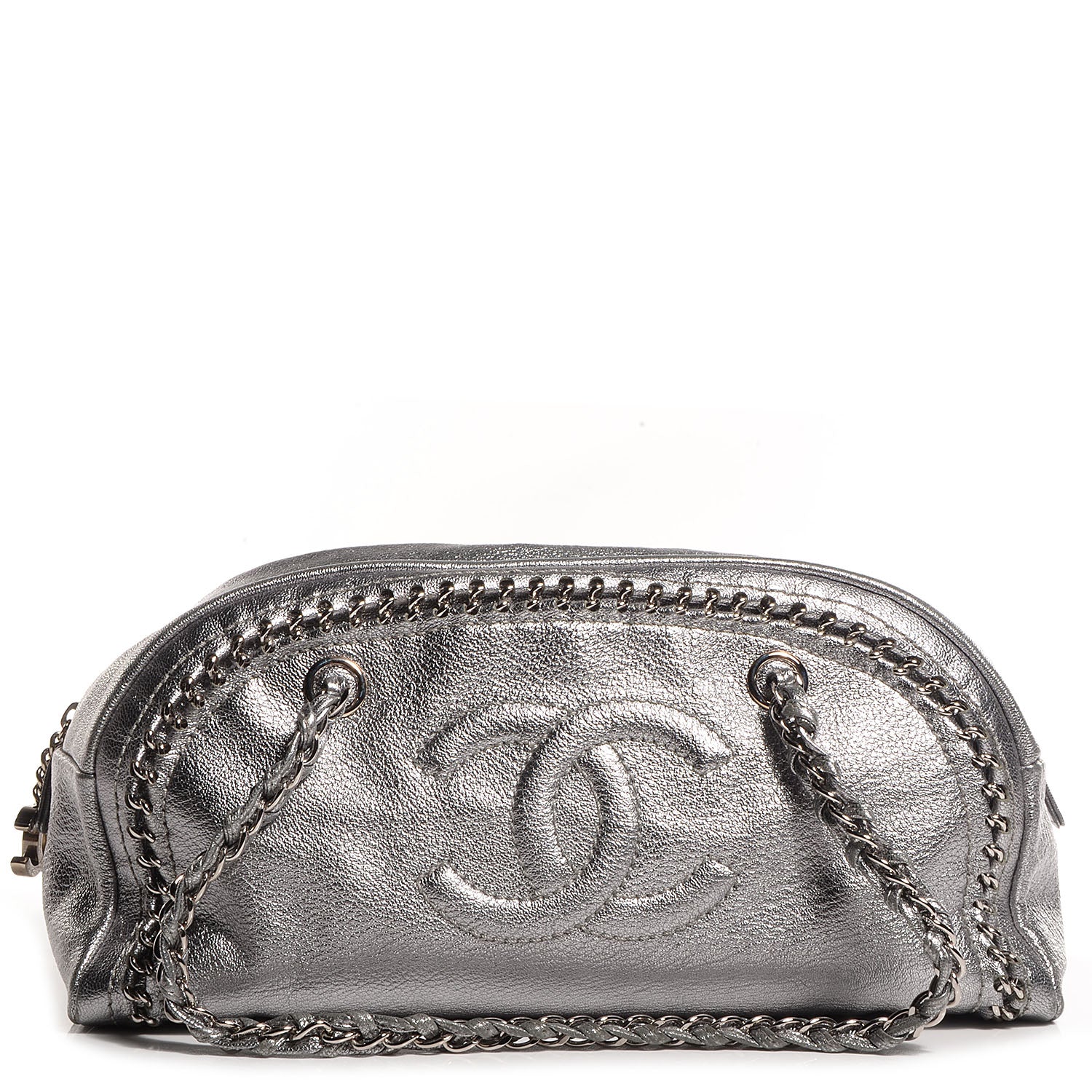 Chanel Goatskin Luxe Ligne Medium Bowler Tote Metallic Silver 1 of 6