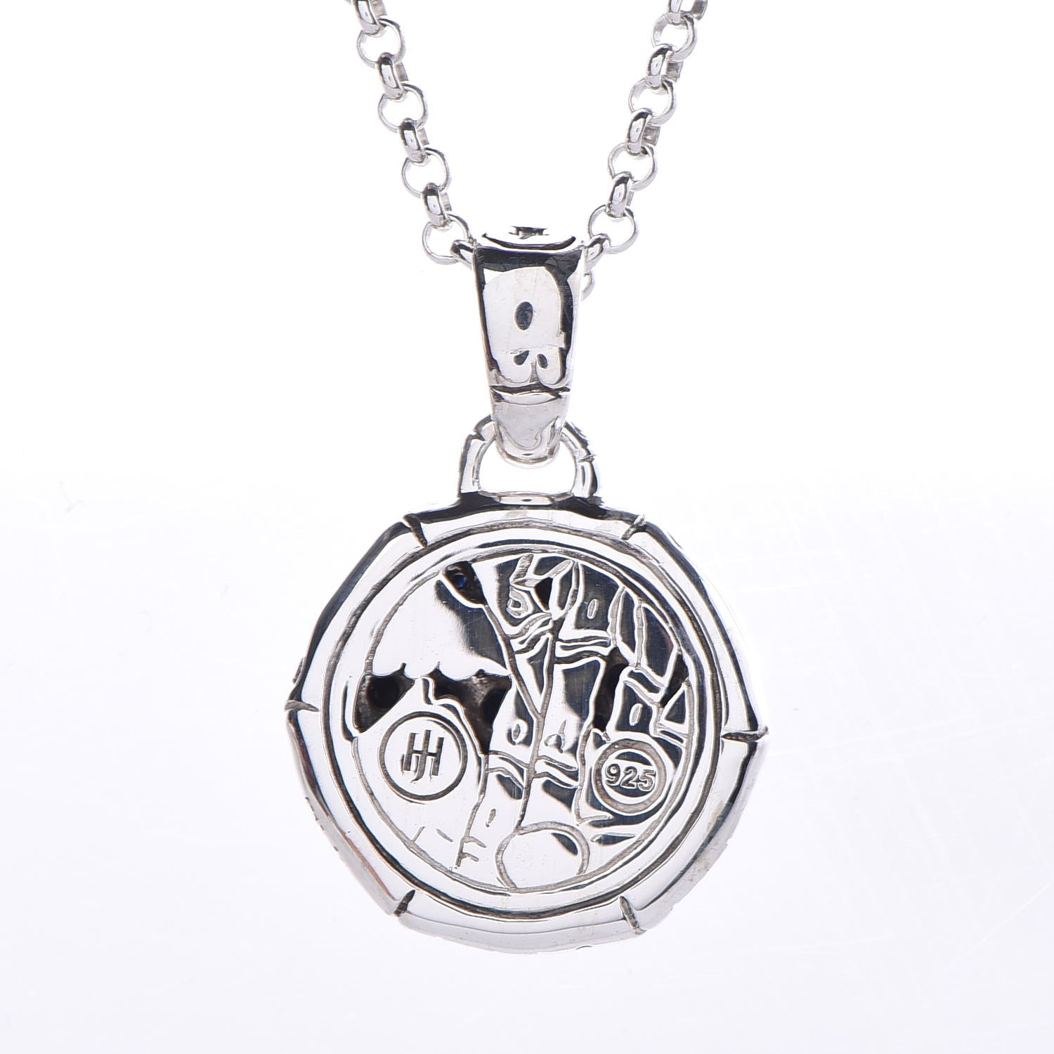 John Hardy Sterling Silver Black Sapphire Small Bamboo Round Pendant Necklace 5 of 6