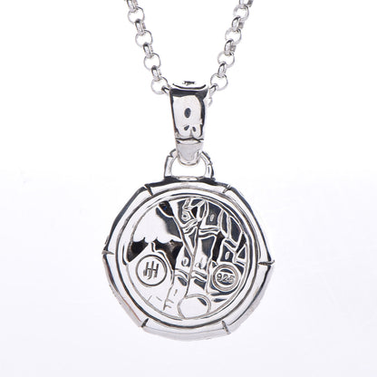John Hardy Sterling Silver Black Sapphire Small Bamboo Round Pendant Necklace 5 of 6