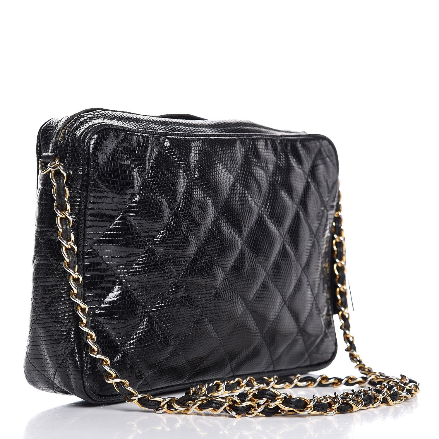 Chanel Lizard Quilted Small Tassel Camera Case Black 3 of 9