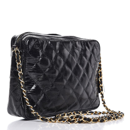 Chanel Lizard Quilted Small Tassel Camera Case Black 3 of 9
