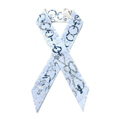 Hermes Silk Embroidered Do Re Boucles Broderie Anglaise Twilly Bleu White Marine 1 of 3