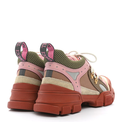 Gucci X SEGA Mesh Canvas Calfskin Womens Flashtrek Sneakers 37.5 Military Oatmeal Carmine Rose Ardesia 4 of 7