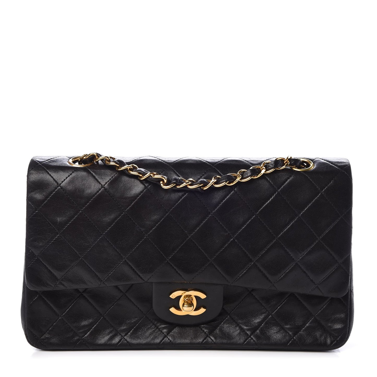 Lambskin Quilted Medium Double Flap Black