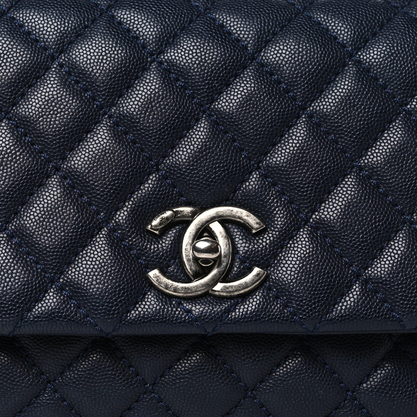 Caviar Quilted Small Coco Handle Flap Navy