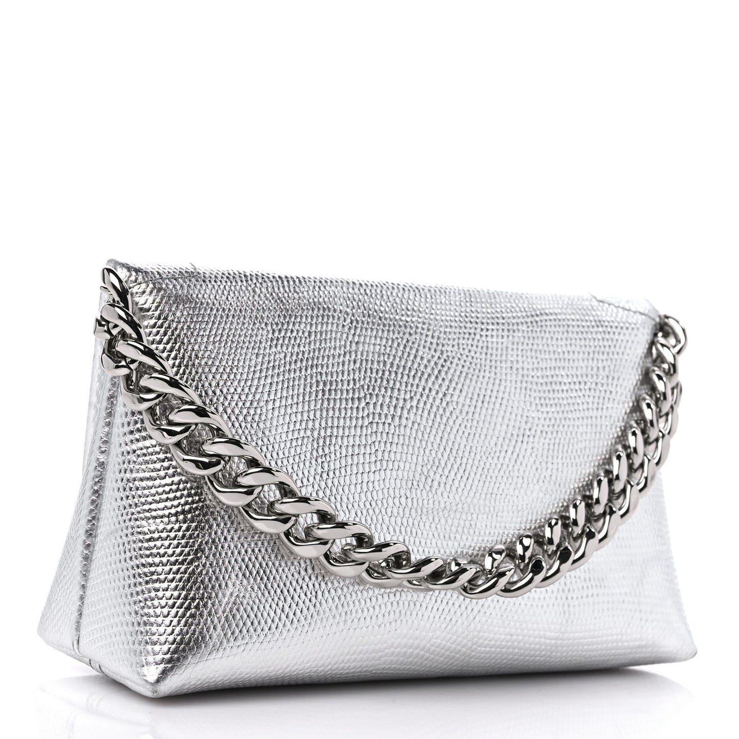 Metallic Lizard Embossed Mini Label Shoulder Bag Silver