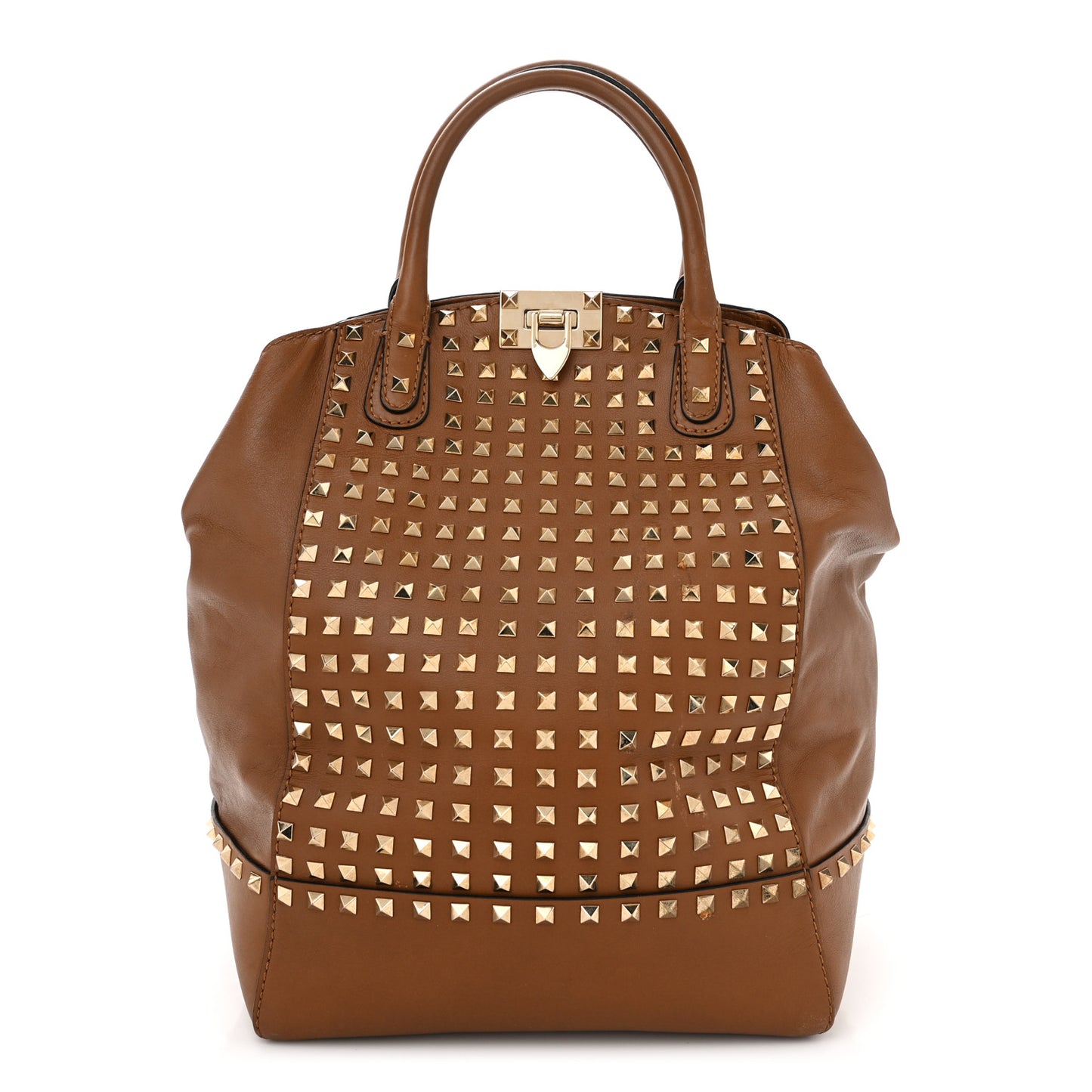 Vitello Rockstud All Over New Dome Bucket Tote Cognac