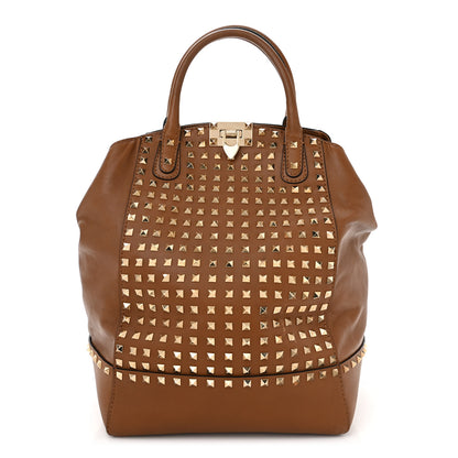 Valentino Garavani Vitello Rockstud All Over New Dome Bucket Tote Cognac 1 of 12