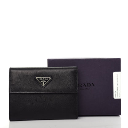 Prada Saffiano Triangle Flap Compact Wallet Black 8 of 8
