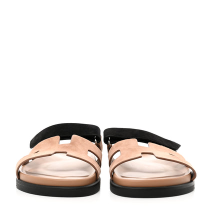 Hermes Suede Goatskin Womens Chypre Sandals 41 Rose Perle Black 2 of 10