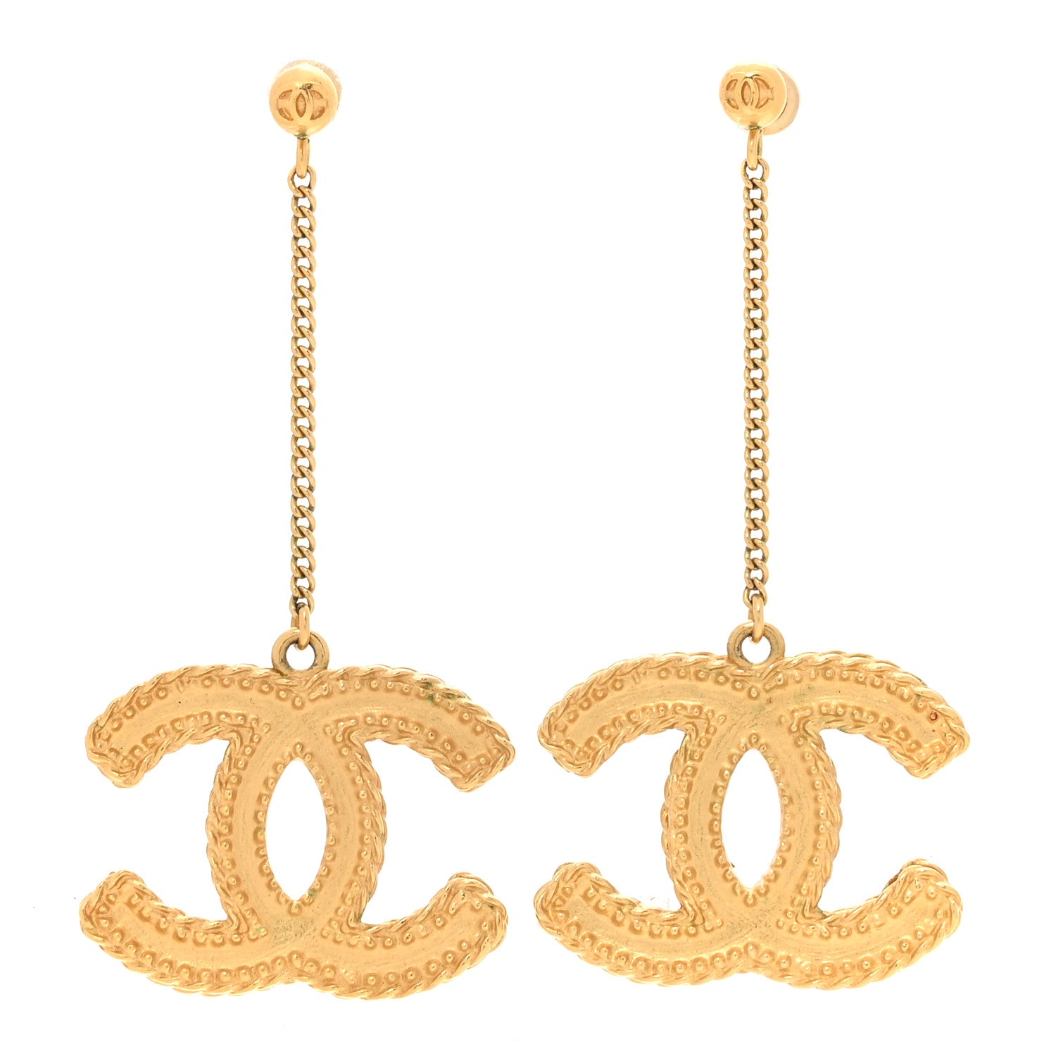 Chanel CC Drop Earrings Matte Gold 1 of 5