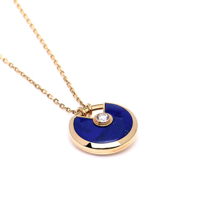 Cartier 18K Yellow Gold Diamond Lapis Lazuli SM Amulette de Cartier Pendant Necklace 3 of 4