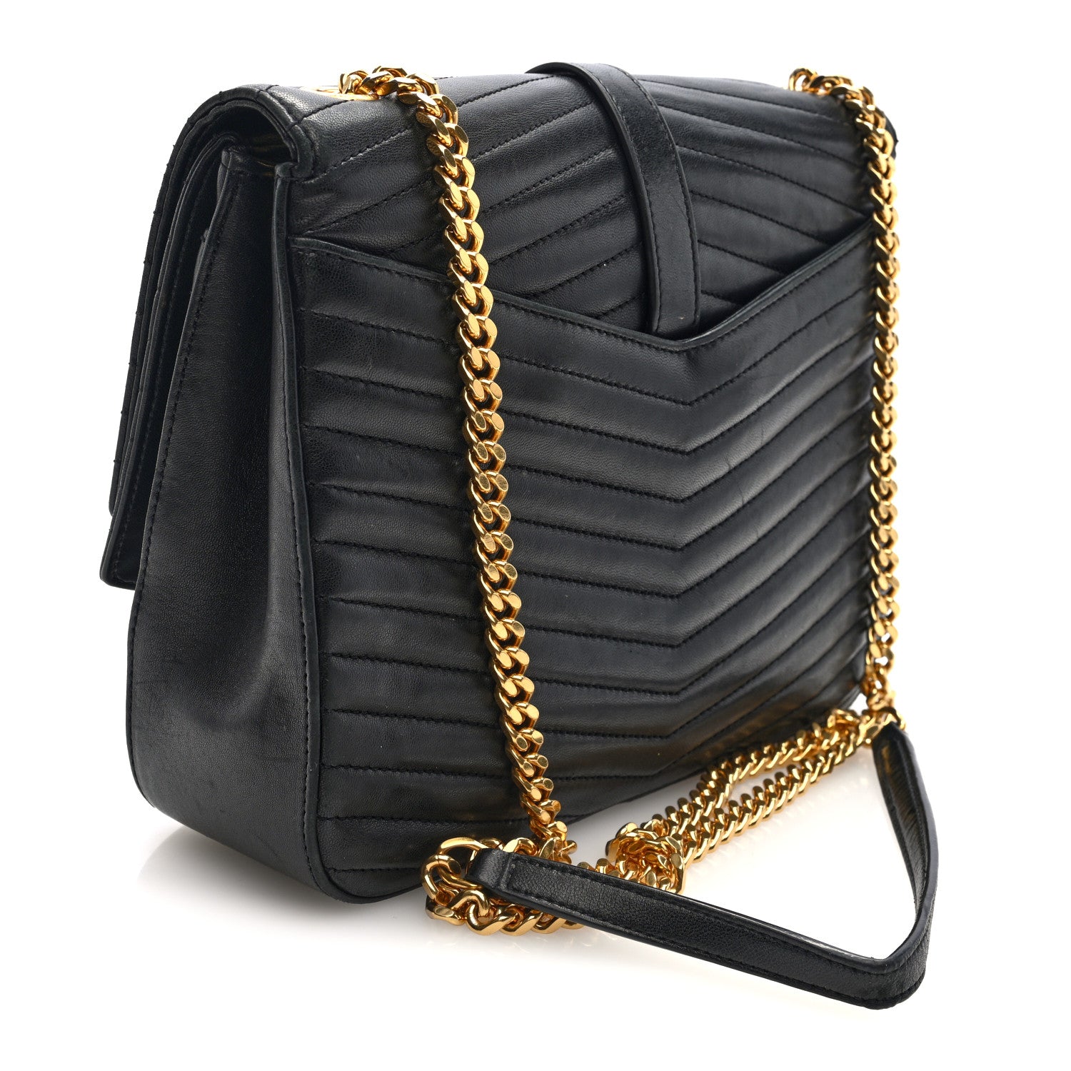 Saint Laurent Lambskin Matelasse Chevron Monogram Medium Sulpice Bag Black 3 of 9
