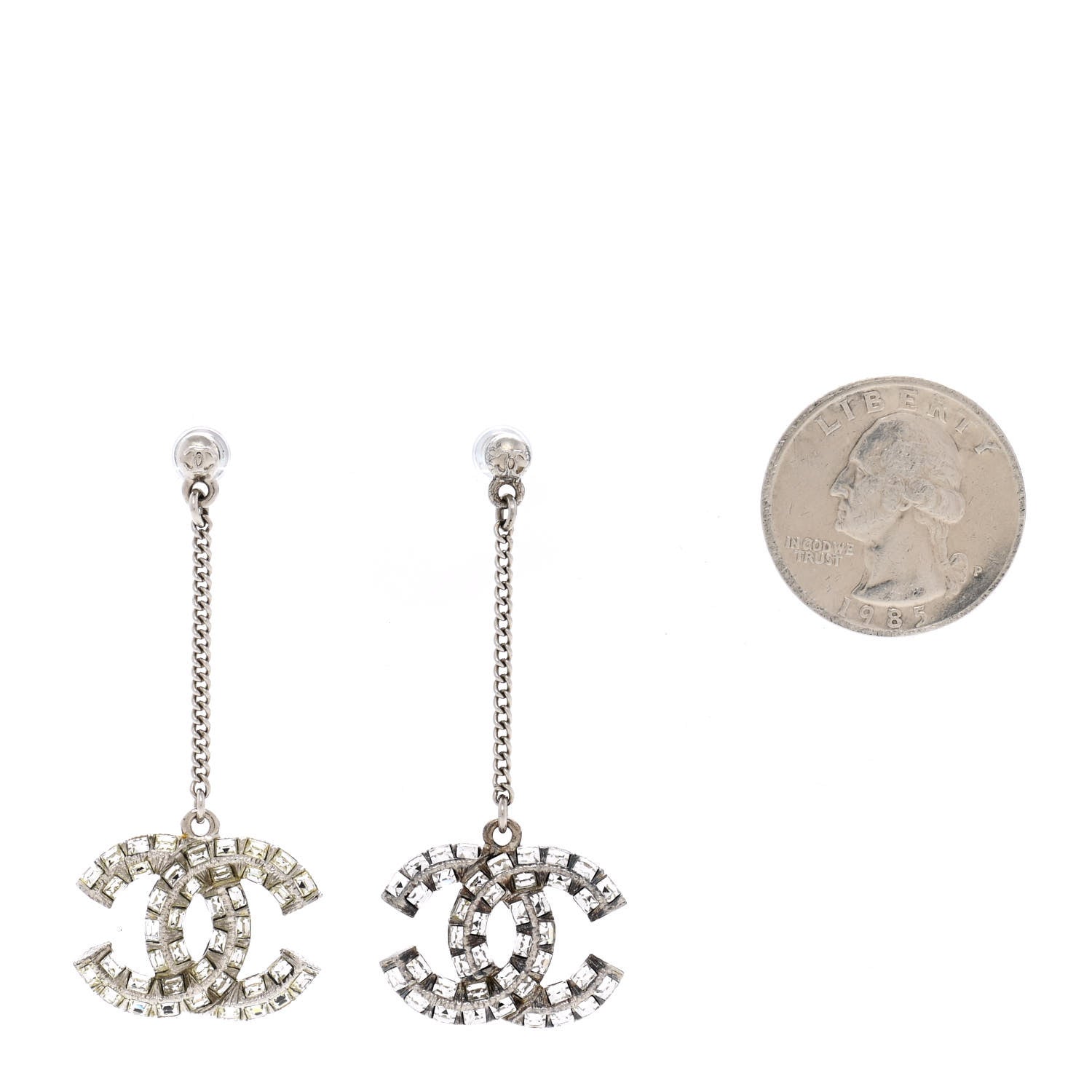 Chanel Baguette Crystal CC Drop Earrings Silver 2 of 4