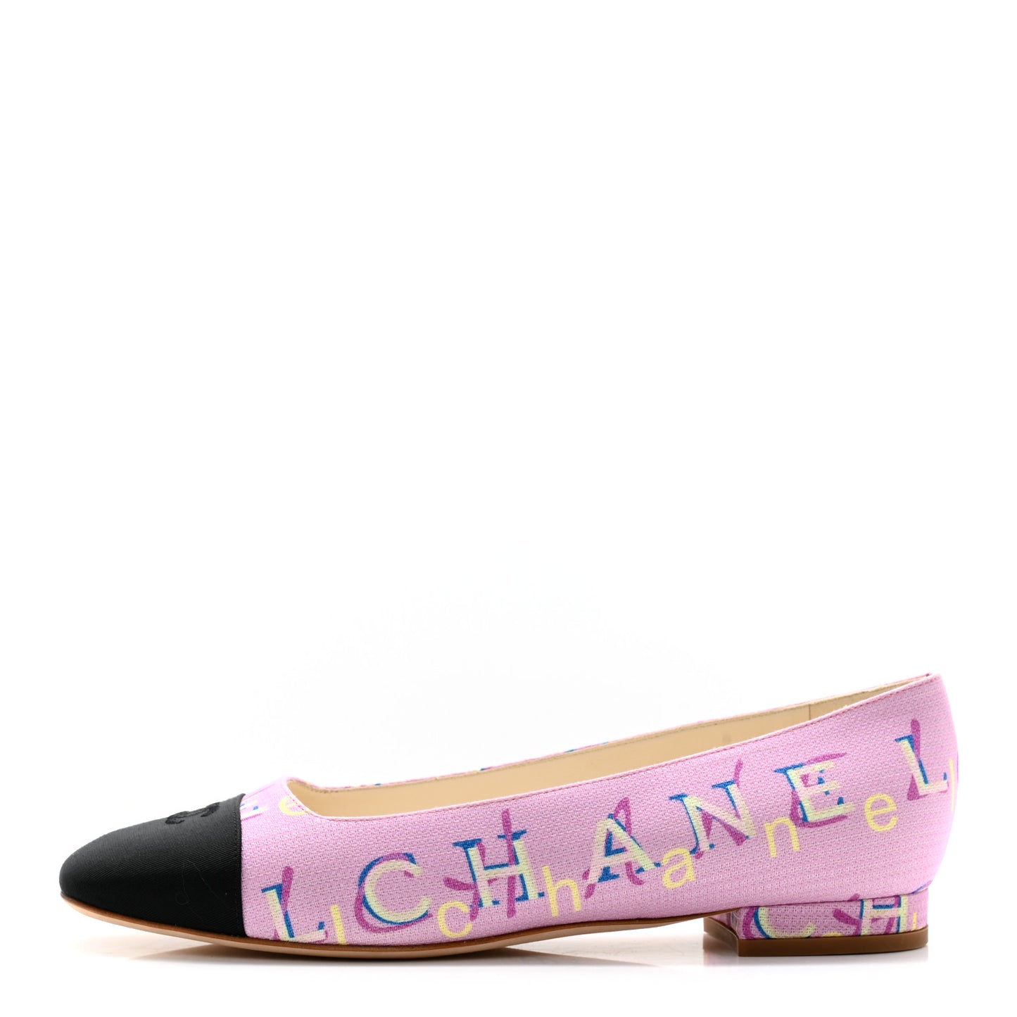 Fabric Grosgrain CC Flats 39 Pink Beige Black