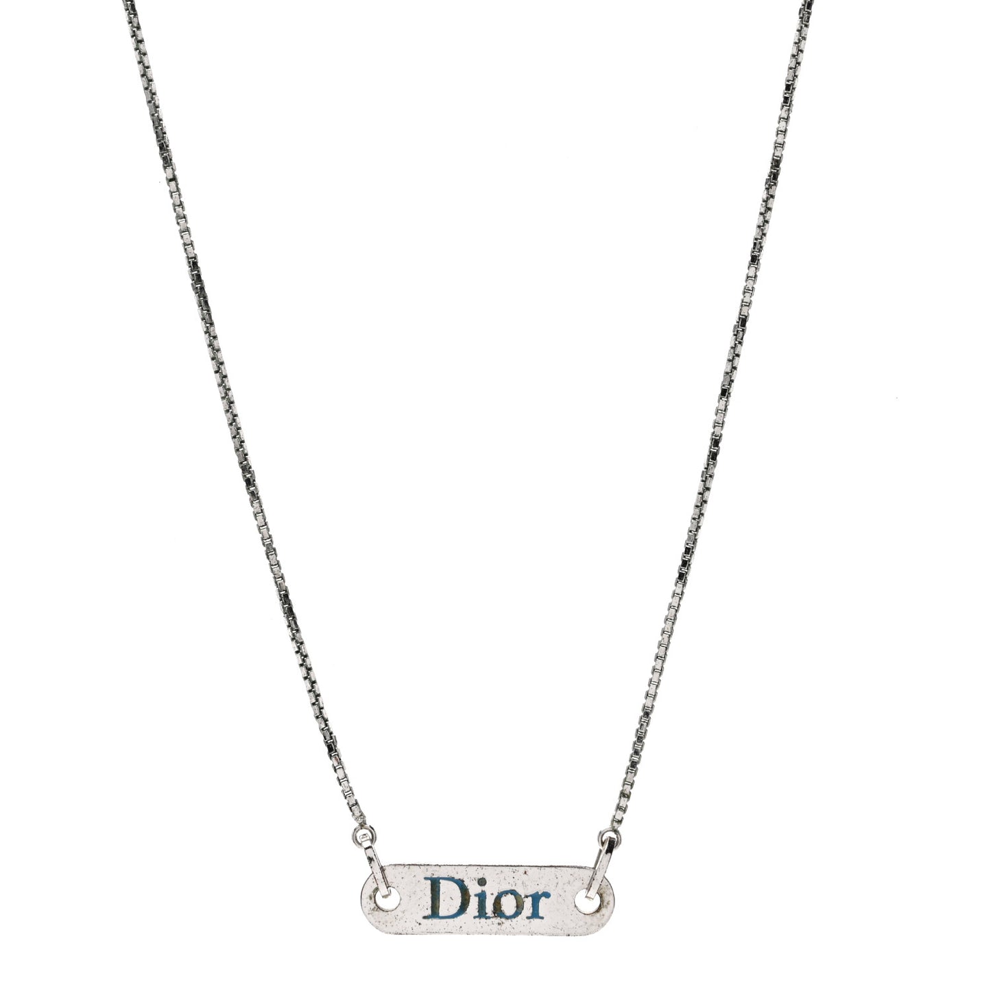 Enamel Logo Tag Short Necklace Silver