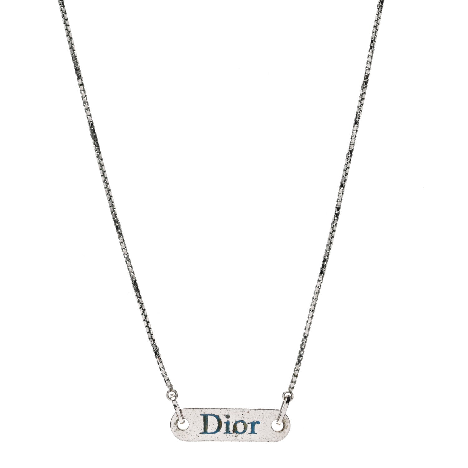 Christian Dior Enamel Logo Tag Short Necklace Silver 1 of 4