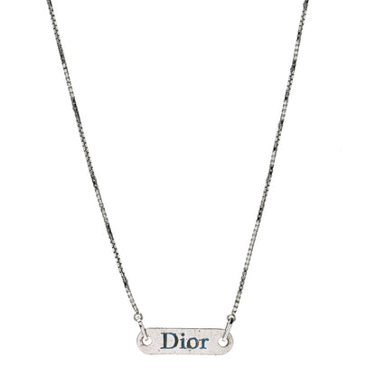 Christian Dior Enamel Logo Tag Short Necklace Silver 1 of 4
