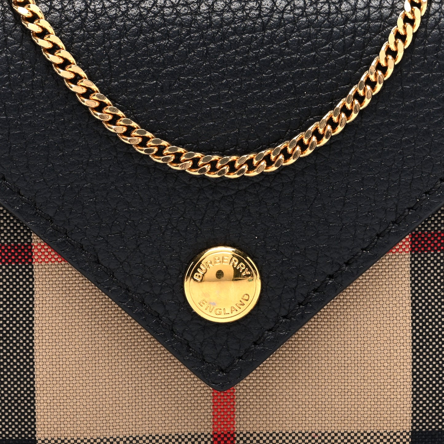 Grainy Calfskin Vintage Check Jade Card Case On Chain Black