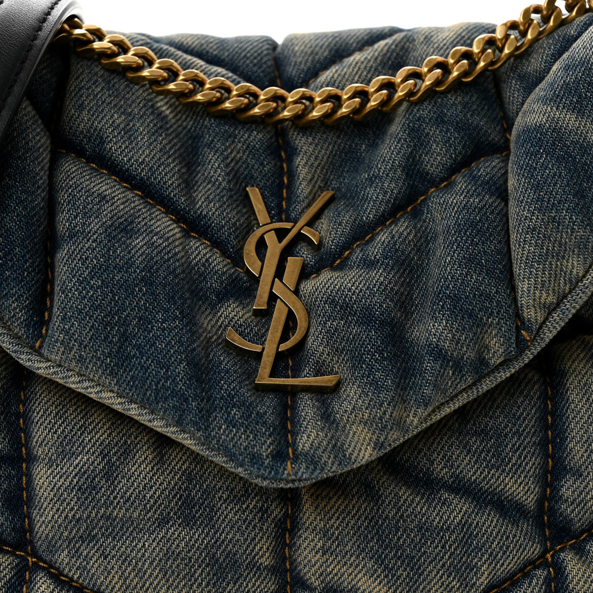 Saint Laurent Denim Quilted Toy Loulou Puffer Monogram Chain Satchel Rodeo Blue 7 of 9