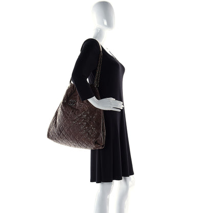 Chanel Distressed Glazed Caviar Quilted Large Elastic Tote Brown 13 of 13