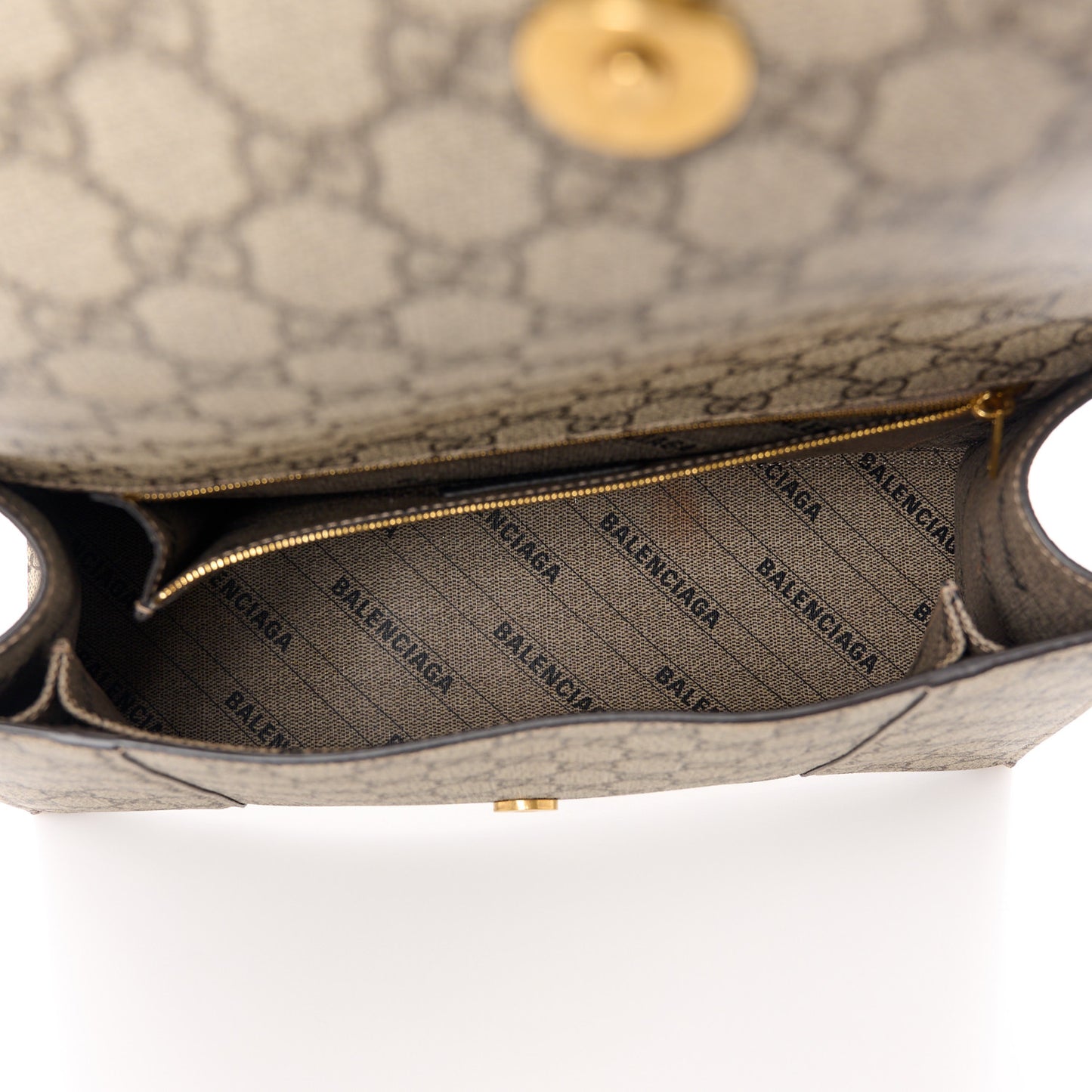 X GUCCI GG Supreme Monogram Medium Hourglass Top Handle Bag Beige Ebony