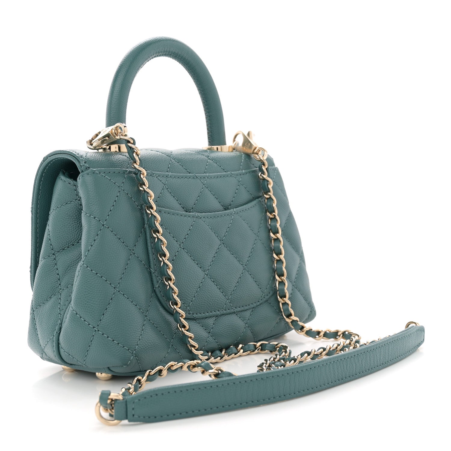 Chanel Caviar Quilted Extra Mini Coco Handle Flap Green 3 of 11