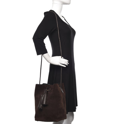 Tom Ford Suede Medium Double Tassel Bucket Bag Dark Brown 2 of 10