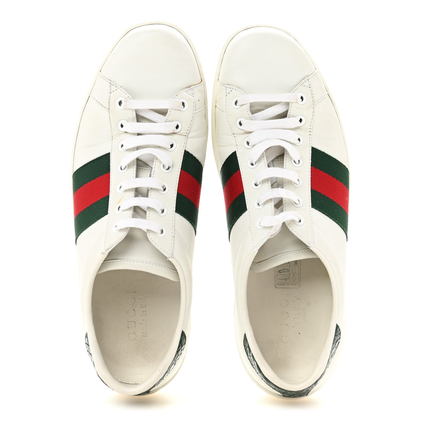 Calfskin Crocodile Web Mens Ace Sneakers 9 White Green