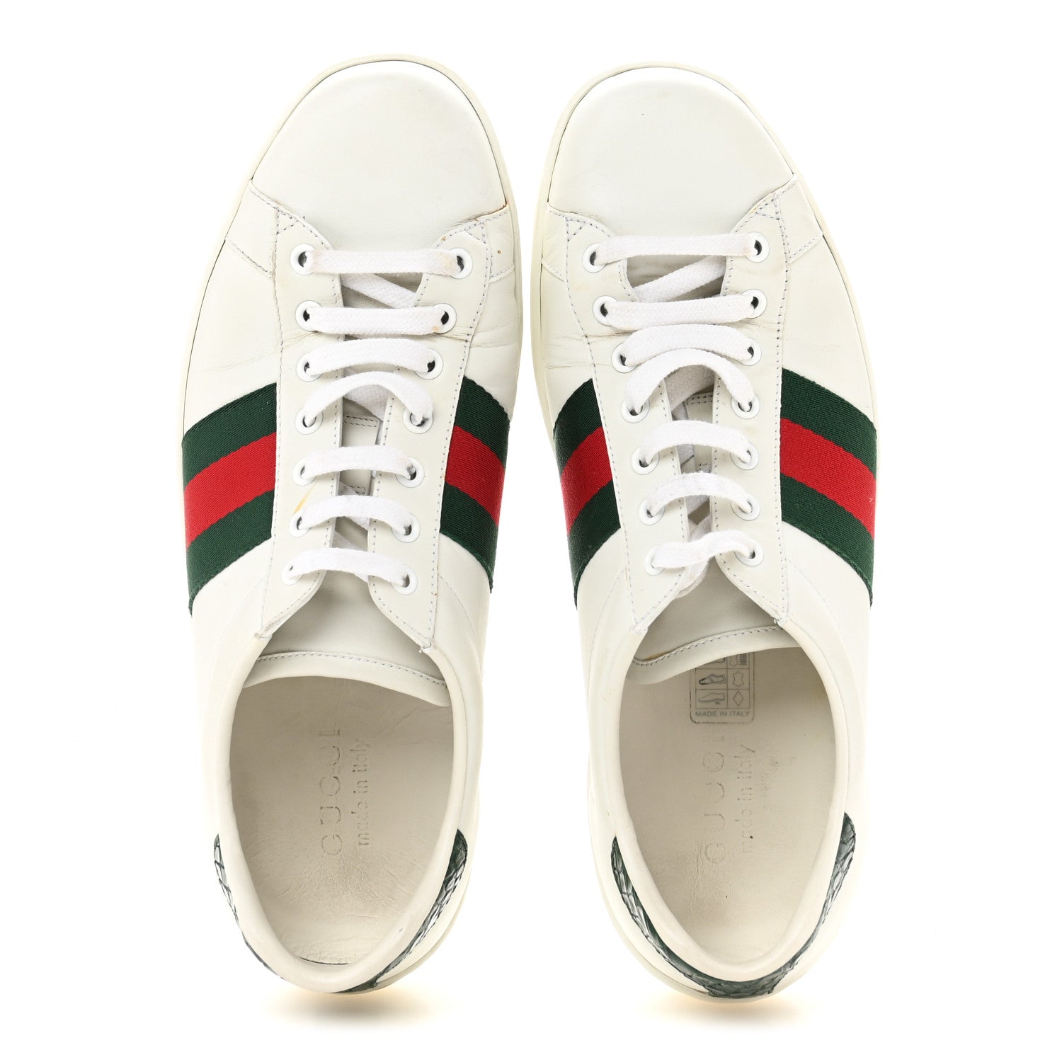 Gucci Calfskin Crocodile Web Mens Ace Sneakers 9 White Green 2 of 11