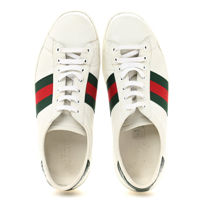 Gucci Calfskin Crocodile Web Mens Ace Sneakers 9 White Green 2 of 11