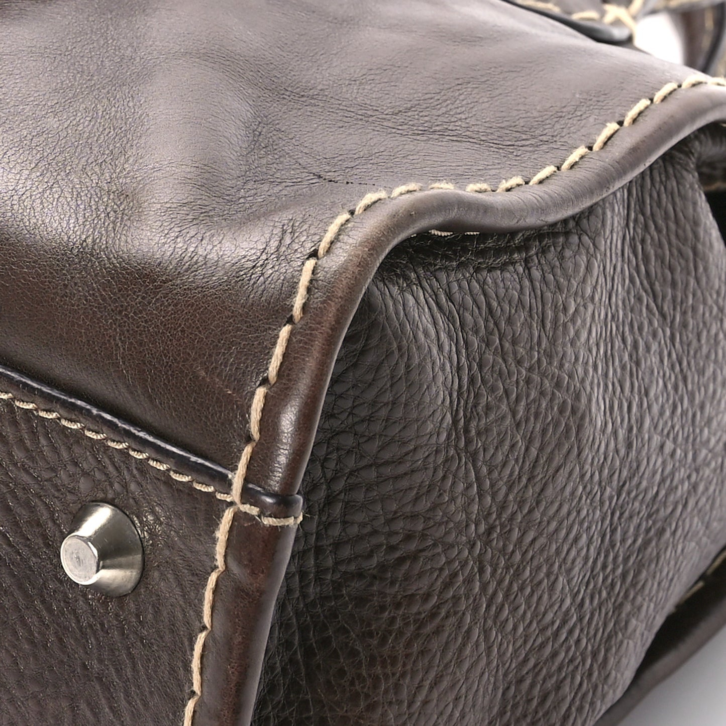 Shiny Tanned Calfskin Medium Edith Bag Brown