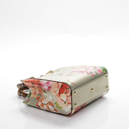 Gucci Metallic Shangai Calfskin Blooms Print Mini Bamboo Shopper Tote Gold Multicolor 5 of 8
