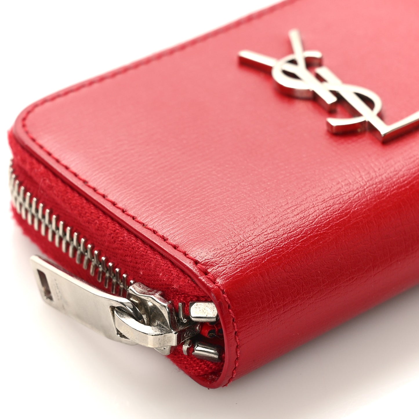 Calfskin Compact Zip Around Wallet Red