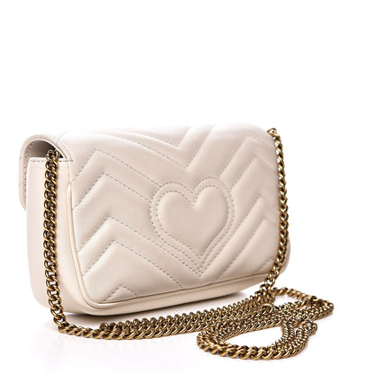 Gucci Calfskin Matelasse Super Mini GG Marmont Shoulder Bag White 3 of 13
