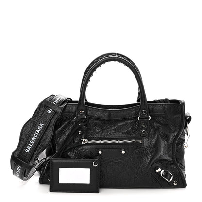 Balenciaga Agneau Classic Silver Hardware S City Logo Strap Black White 1 of 10
